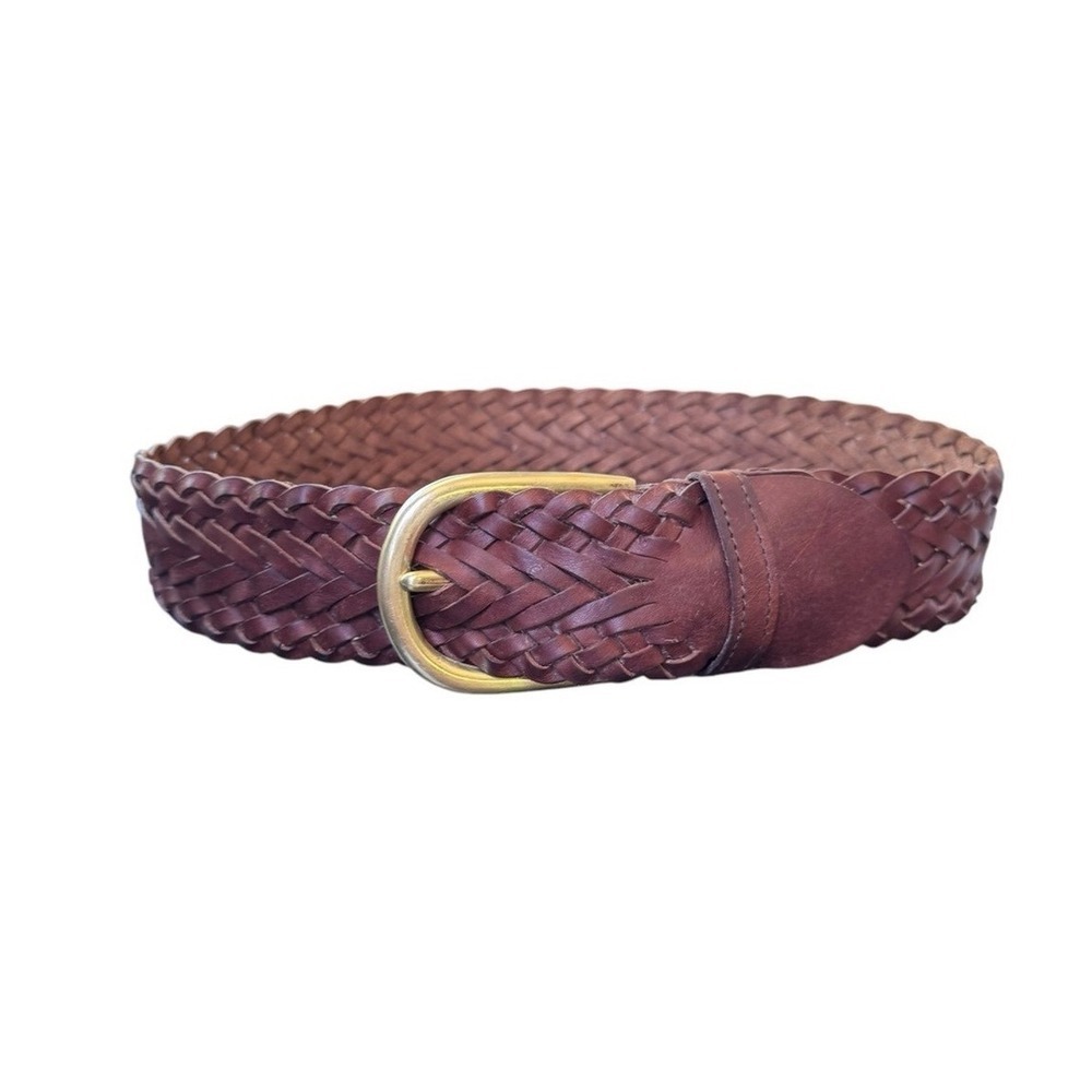 Express Brown Braided Leather Belt with Bronze Buckle